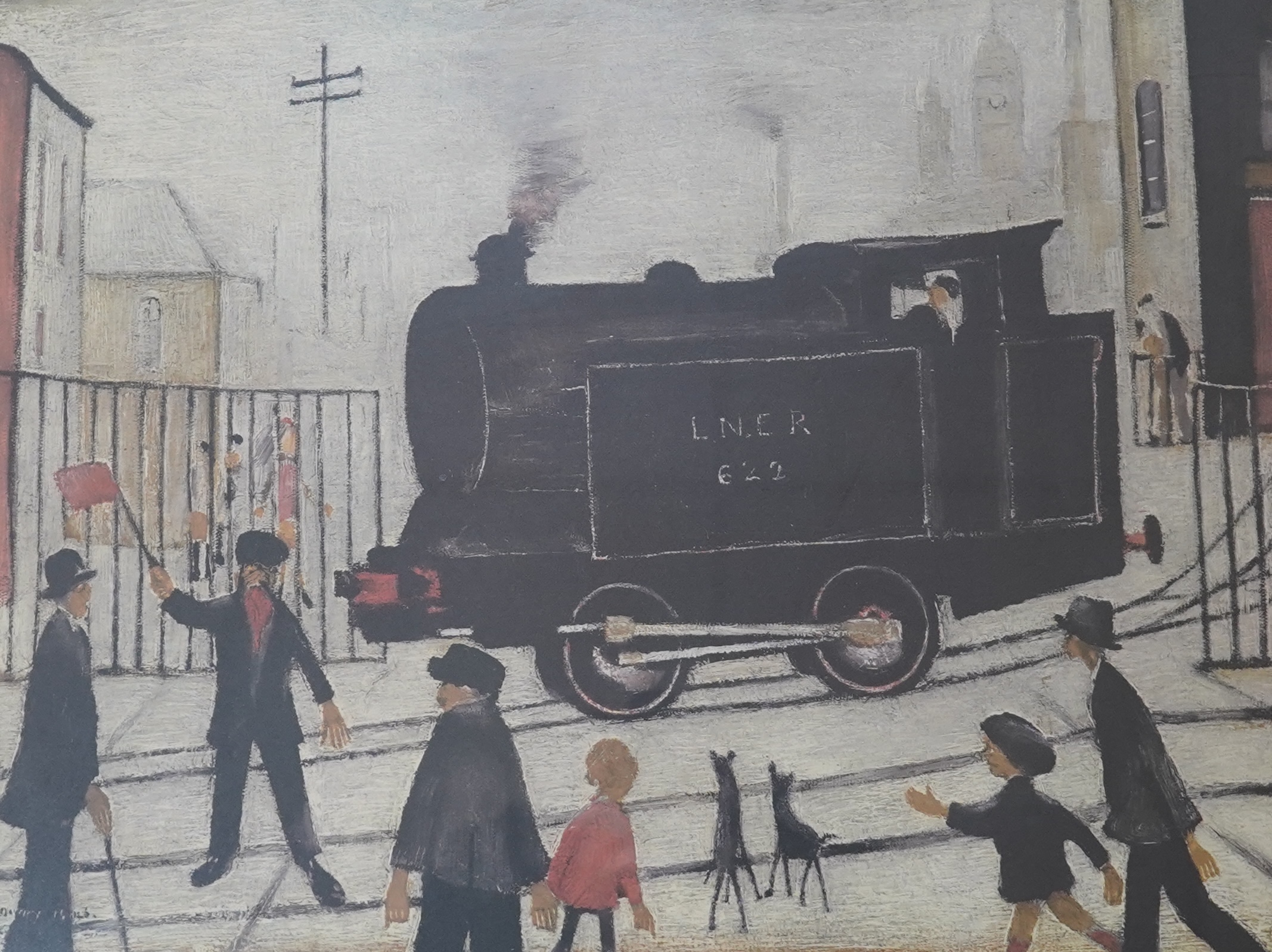 After Laurence Stephen Lowry, colour print, 'Level Crossing', 46 x 55cm. Condition - good